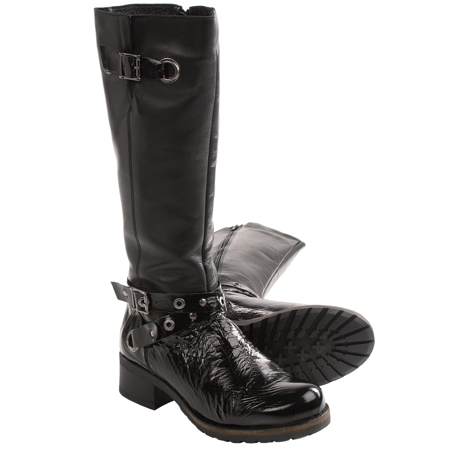 Bos. & Co. Boomer Biker Boots (For Women) in Black Crinkle Patent