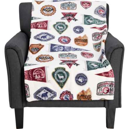 Boston Traders Printed Velvet Plush Throw Blanket - 50x70”, 400 gsm in Camp Icons