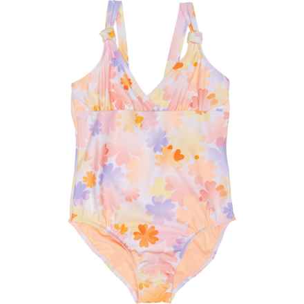 Breaking Waves Big Girls Front Knotted One-Piece Swimsuit - UPF 50+ in Mult