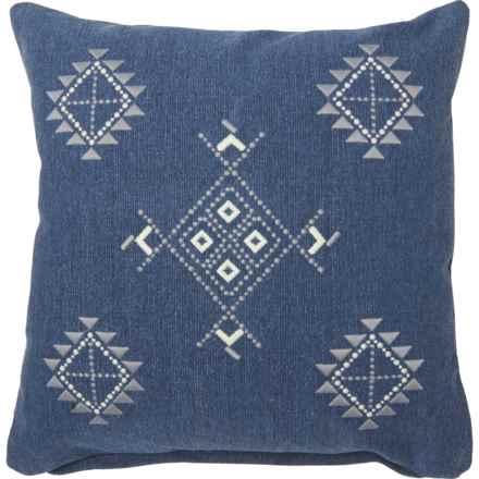 Brewster Home Embroidered Stone-Washed Throw Pillow - 20x20” in Washed Blue/Ivory/Terracotta
