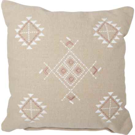 Brewster Home Embroidered Stone-Washed Throw Pillow - 20x20” in Washed Grey/Ivory/Terracotta