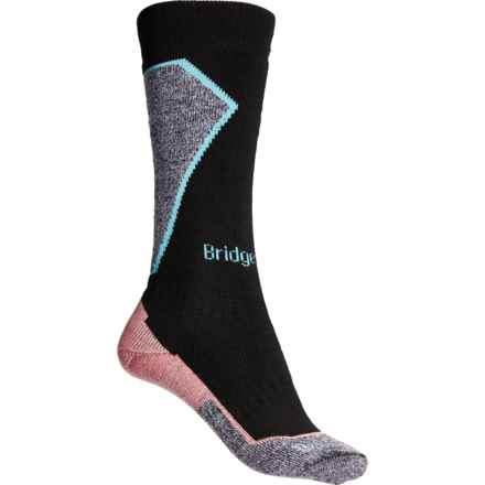 Bridgedale Midweight Plus Ski Socks - Merino Wool, Over the Calf (For Women) in 227 Black/Coral