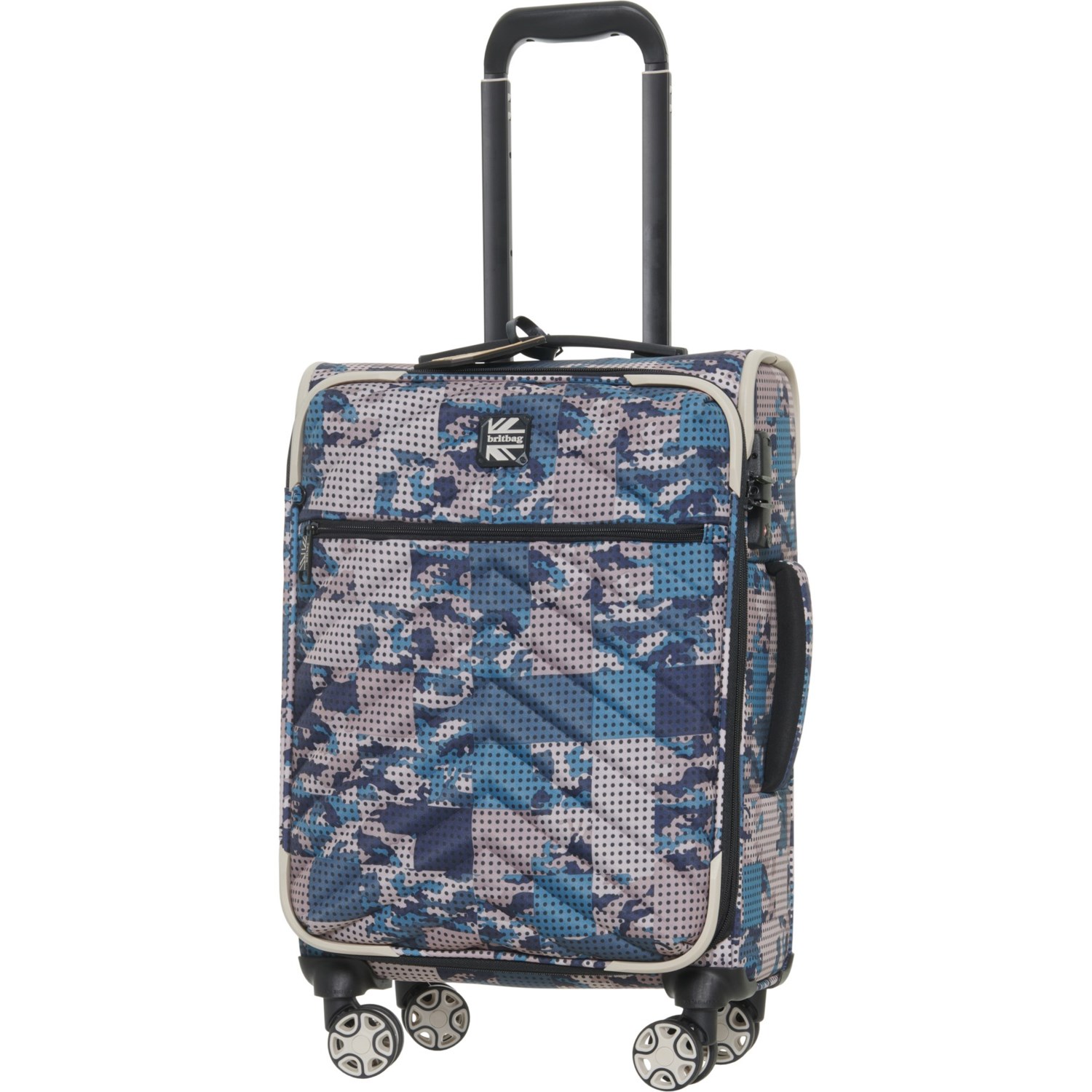 BritBag 19” Eluder Carry-On Spinner Suitcase - Softside, Expandable, Cool Blue Camo