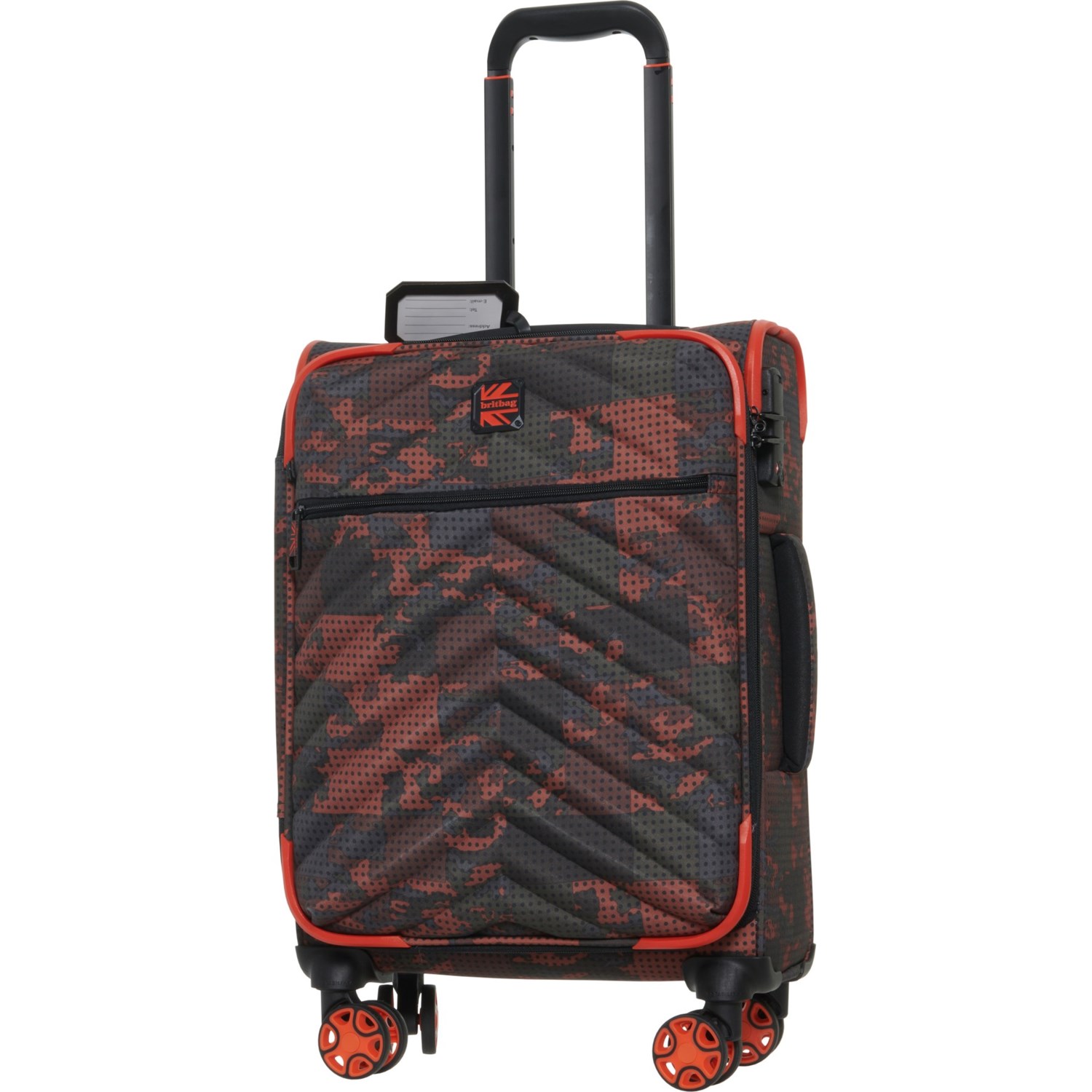 BritBag 21.9” Eluder Carry-On Spinner Suitcase - Softside, Expandable, Orange Camo