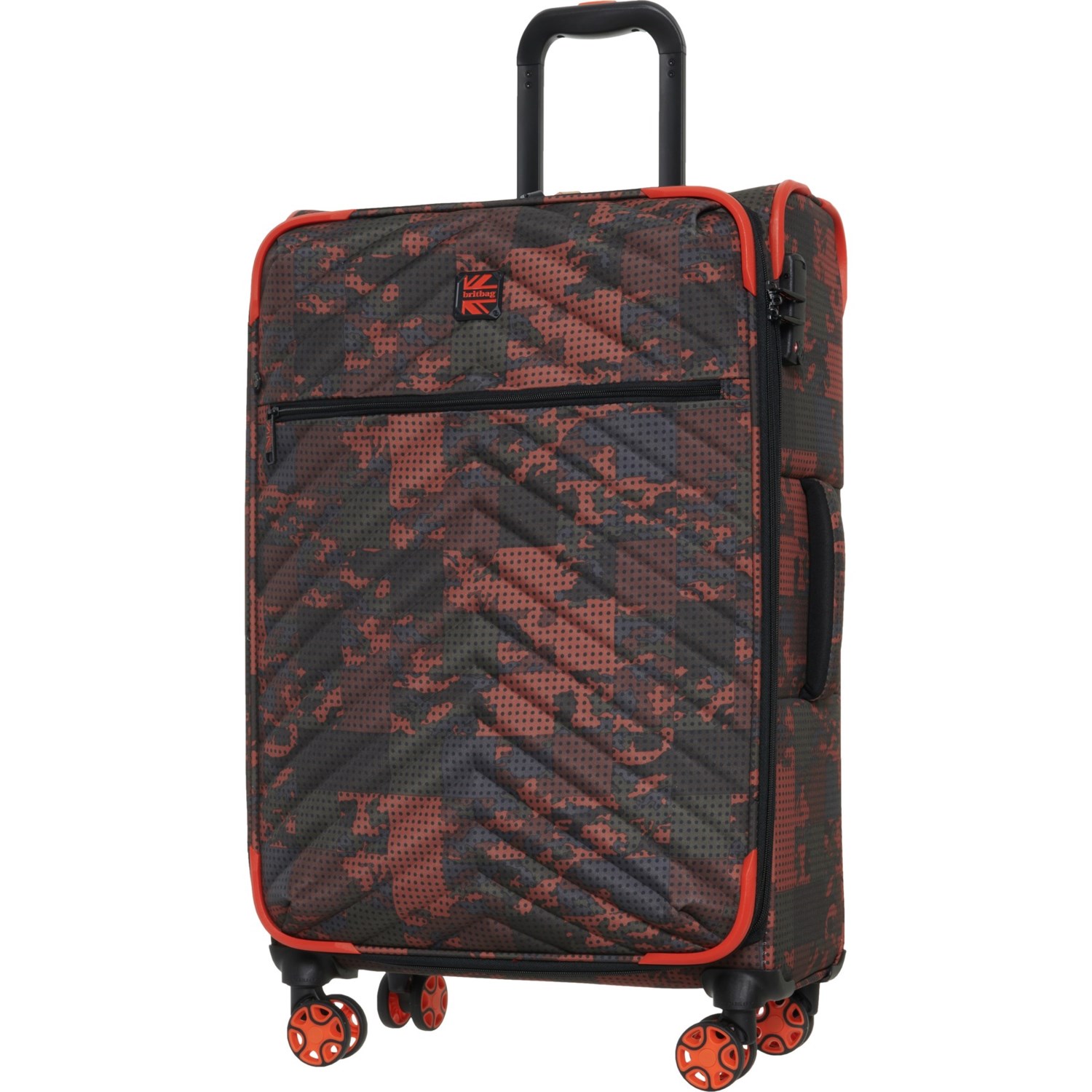 BritBag 32.1” Eluder Carry-On Spinner Suitcase - Softside, Expandable, Orange Camo