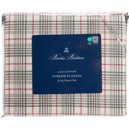 King Nordic Plaid Turkish Flannel Sheet Set - 4-Piece, Charcoal-Red in Charcoal Red