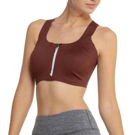 Brooks Zip 2.0 Sports Bra - High Impact in Run Raisin/Ice Blue/Copper