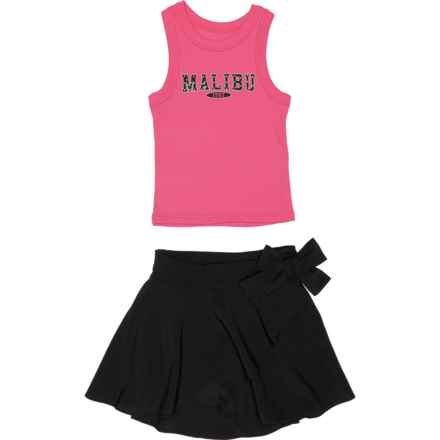 BTWEEN ACTIVE Big Girls Graphic Tank Top and Bow Wrap Skort Set in Knockout Pink