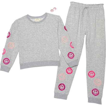 Btween Big Girls Chenille Applique Sweatshirt and Joggers Set in Ht Grey