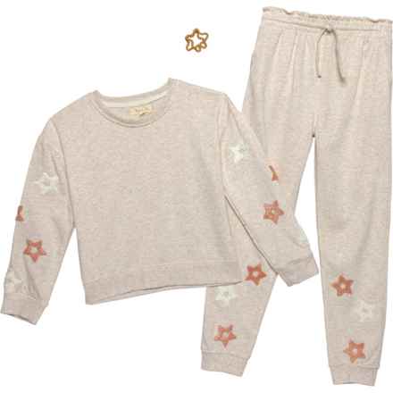 Btween Big Girls Chenille Applique Sweatshirt and Joggers Set in Ht Oatmeal