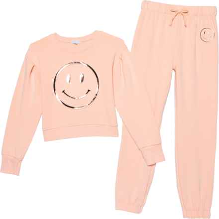 Btween Big Girls Embossed Fleece Sweatshirt and Joggers Set in Pink