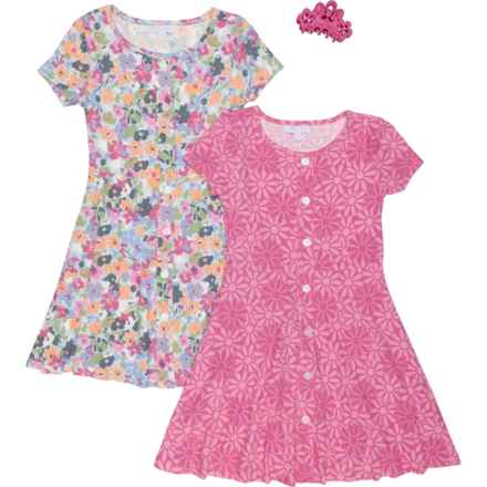 Btween Big Girls Ribbed-Knit Button-Front Dress - 2-Pack, Short Sleeve in Delicate Blue