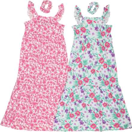 Btween Big Girls Ruffle Strap Maxi Dress - 2-Pack, Sleeveless in Skylight