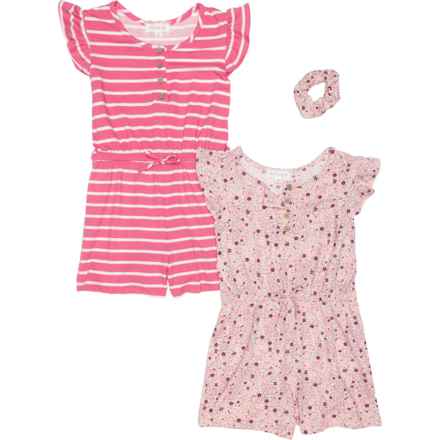 Btween Little Girls Flutter Sleeve Henley Romper - 2-Pack, Short Sleeve in Chintz Rose