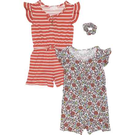 Btween Little Girls Flutter Sleeve Henley Romper - 2-Pack, Short Sleeve in Coconut Milk