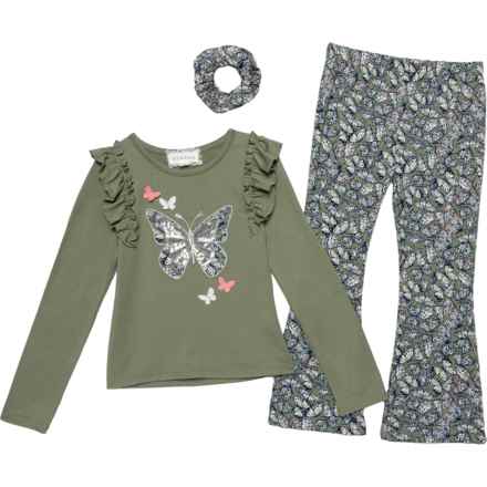 Btween Little Girls Graphic Shirt and Flare Leggings Set - Long Sleeve in Sea Spray