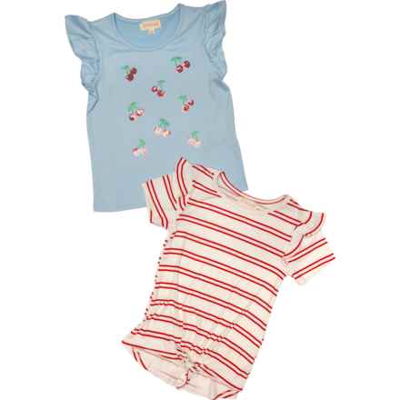 Btween Little Girls Mix-and-Match Shirts - 2-Pack, Short Sleeve in Dream Blue