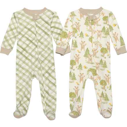 BURT'S BEES BABY Infant Boys Beary Fun Forest Sleep and Play Pajamas - 2-Pack, Long Sleeve in Herb