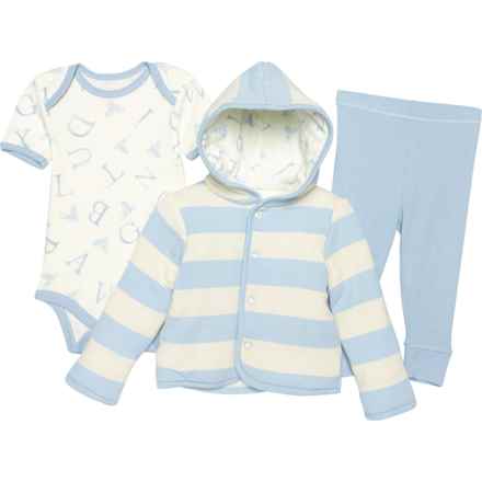 BURT'S BEES BABY Infant Boys Letter Bee Insulated Jacket, Baby Bodysuit and Pants Set - Short Sleeve in Glass (Blue)