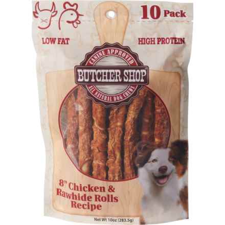 Butcher Shop Chicken and Rawhide Rolls Dog Treats - 8”, 10-Pack in Chicken/Rawhide