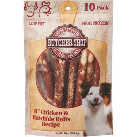 Butcher Shop Chicken and Rawhide Rolls Dog Treats - 8”, 10-Pack in Chicken