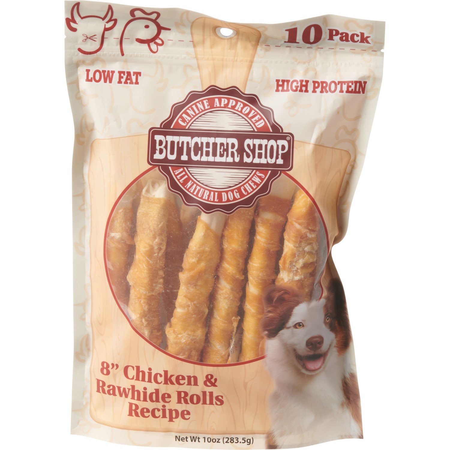 Butcher Shop Chicken and Rawhide Rolls Dog Treats 8”, 10Pack Save 33