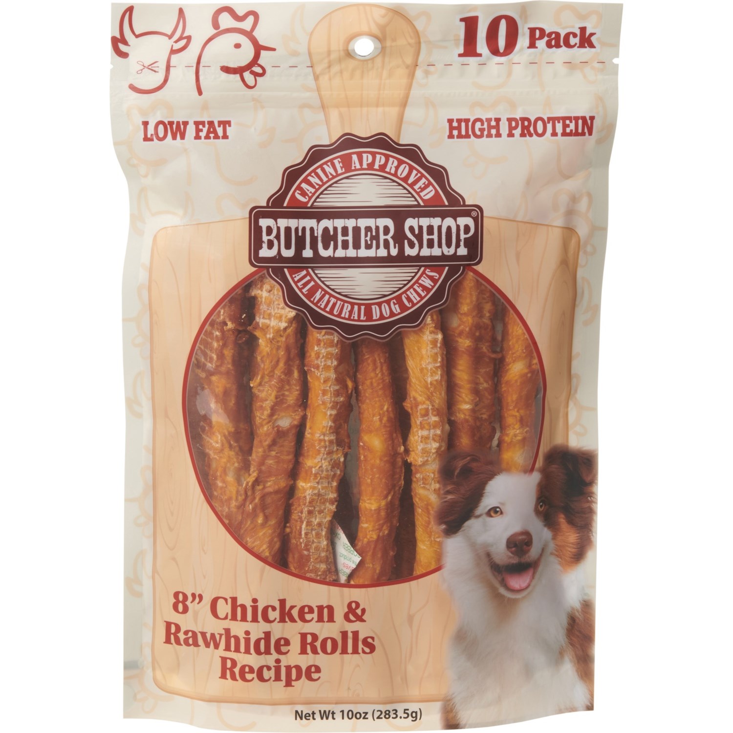 Butcher Shop Chicken and Rawhide Rolls Dog Treats 8”, 10Pack Save 33