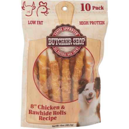 Butcher Shop Chicken and Rawhide Rolls Dog Treats - 8”, 10-Pack in Chicken