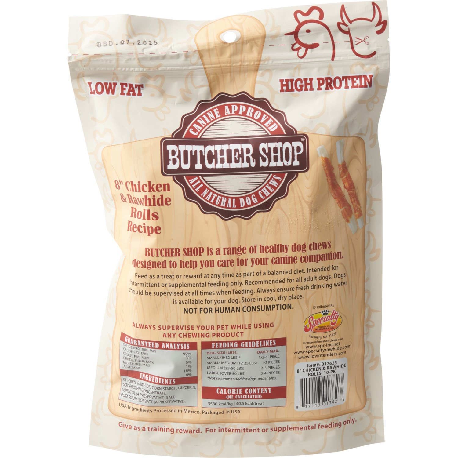 Butcher Shop Chicken and Rawhide Rolls Dog Treats 8”, 10Pack Save 33