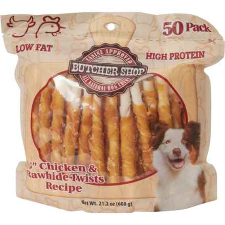 Butcher Shop Chicken and Rawhide Twists Dog Chew Treats - 50-Pack, 5” in Chicken/Rawhide