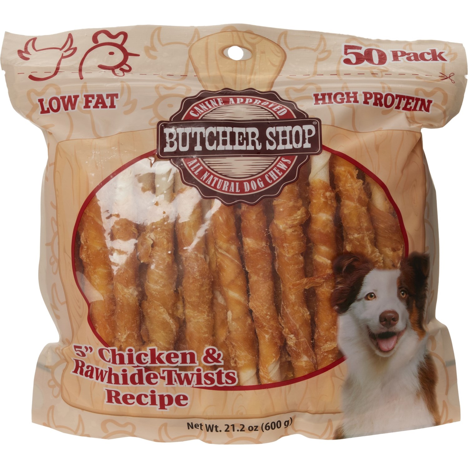 Butcher Shop Chicken and Rawhide Twists Dog Chew Treats - 50-Pack ...