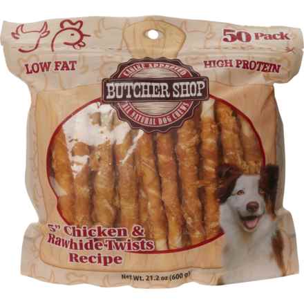 Butcher Shop Chicken and Rawhide Twists Dog Chew Treats - 50-Pack in Chicken/Rawhide