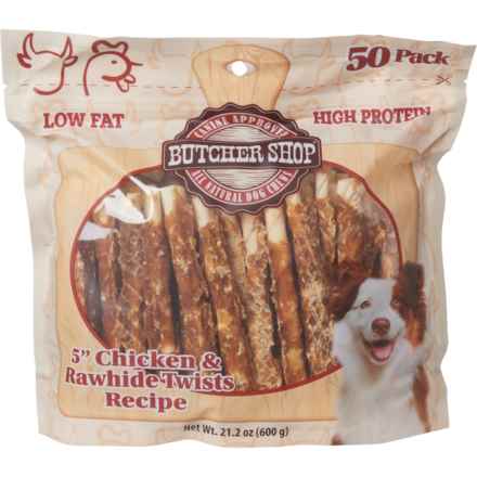 Butcher Shop Chicken and Rawhide Twists Dog Chew Treats - 50-Pack in Multi