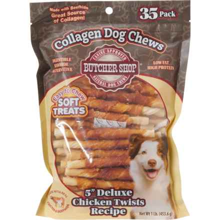 Butcher Shop Deluxe Collagen Twists Dog Treats - 5”, 35-Pack in Collagen/Chicken