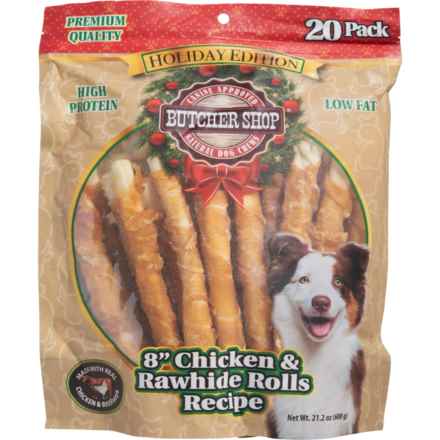 Butcher Shop Holiday Edition Chicken Rawhide Rolls Dog Treats - 8”, 20-Pack in Chicken