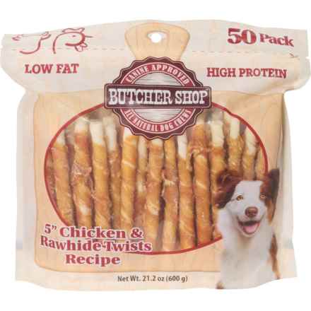Butcher Shop Rawhide Twists Dog Chew Treats - 50-Pack, 5” in Multi