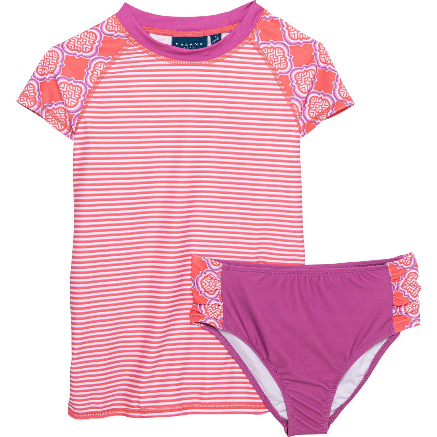 Cabana Life Toddler Girls Printed Rash Guard and Bikini Bottoms Set - UPF 50+, Short Sleeve