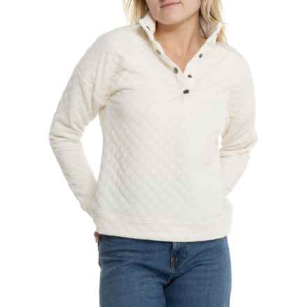 Cable & Gauge Studio Textured Jacquard Funnel Neck Shirt - Snap Neck, Long Sleeve in Whisper White