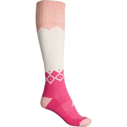 Cabot & Sons Fashion Sweater Ski Socks - Merino Wool, Over the Calf (For Women) in Neon Pink/ Natural