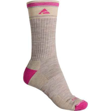 Cabot & Sons Hiking Socks - Merino Wool, Crew (For Women) in Light Brown Mix/ Boysenberry