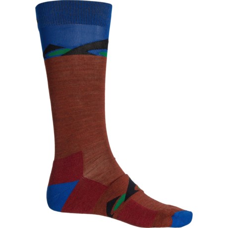Cabot & Sons Mountain Ski Socks - Merino Wool, Over the Calf (For Men) in Chestnut Heather/ Marine Blue