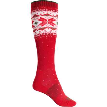Cabot & Sons Snowflake Ski Socks - Merino Wool, Over the Calf (For Women) in Race Red/ Bleach White