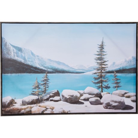 CALM LAKE 24x36” Mountain View Framed Canvas Print in Multi