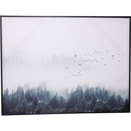 CALM LAKE 30x40” Birds on Foggy Trees Canvas Wall Art in Multi