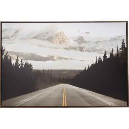 CALM LAKE Made in Canada 24x36” Canadian Rockies Road Framed Canvas in Multi