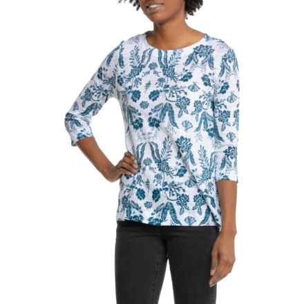 Calypso St. Barth Burnout Print Shirt - 3/4 Sleeve, Linen in Sea Allover