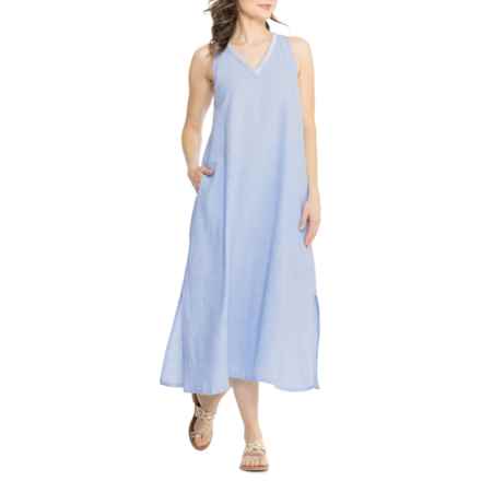 Calypso St. Barth V-Neck Halter Maxi Dress - Linen, Sleeveless in Vista Blue