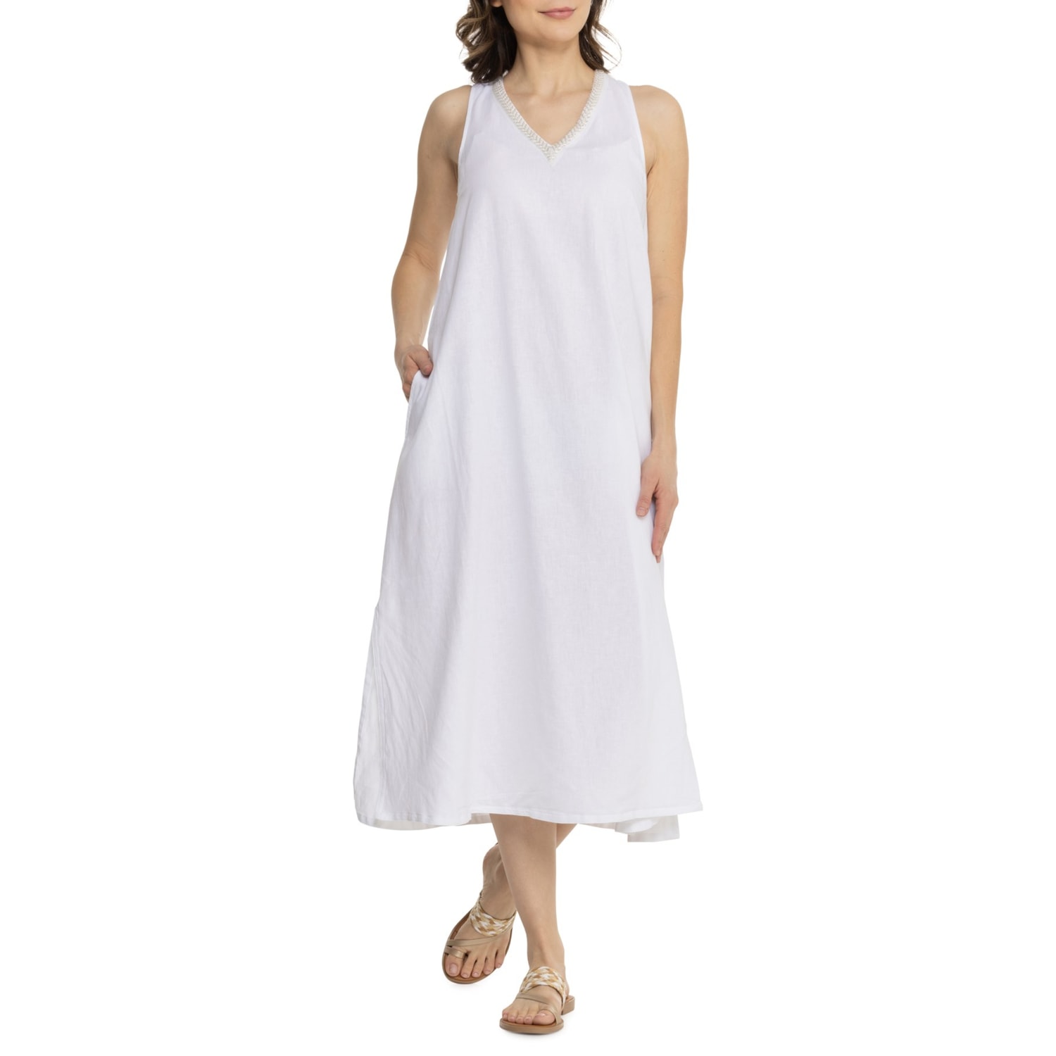 CALYPSO ST. BARTH Linen Blend Printed Long Sleeve Maxi Dress With Rope Belt