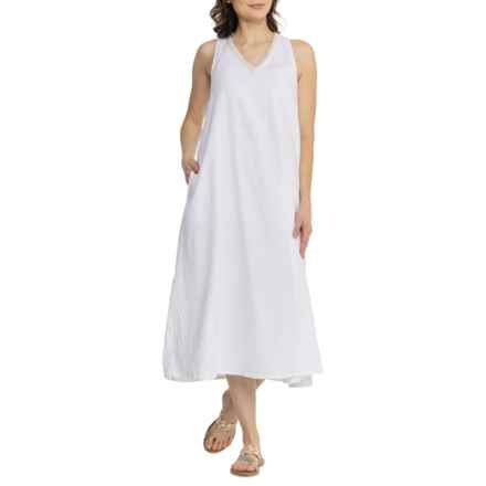 Calypso St. Barth V-Neck Halter Maxi Dress - Linen, Sleeveless in White Solid