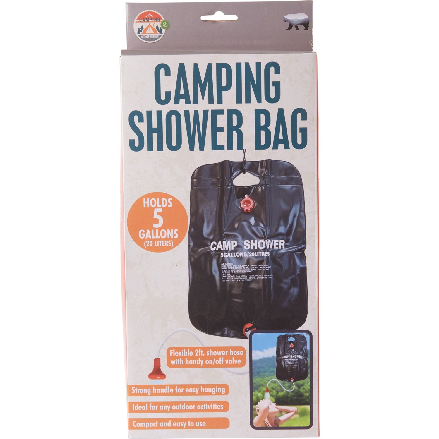 CAMPING OUTDOOR EQUIPMENT Camping Shower Bag with Flexible Hose - 2’, 5 ...